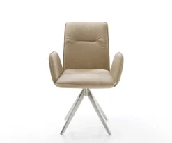 EsszimmerstuhlVinja-Flex Mikrofaser Beige Vintage Kreuzgestell kantig Edelstahl Sofort versandfertig