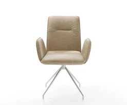 EsszimmerstuhlVinja-Flex Mikrofaser Beige Vintage Kreuzgestell konisch Edelstahl Sofort versandfertig