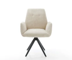 EsszimmerstuhlZoa-Flex Cord Beige Kreuzgestell kantig Schwarz Taschenfederkern Sofort versandfertig