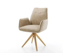 EsszimmerstuhlZoa-Flex Mikrofaser Beige Vintage Holzgestell kantig Natur 360° drehbar Taschenfederkern Versandfertig ca. 28.10.26