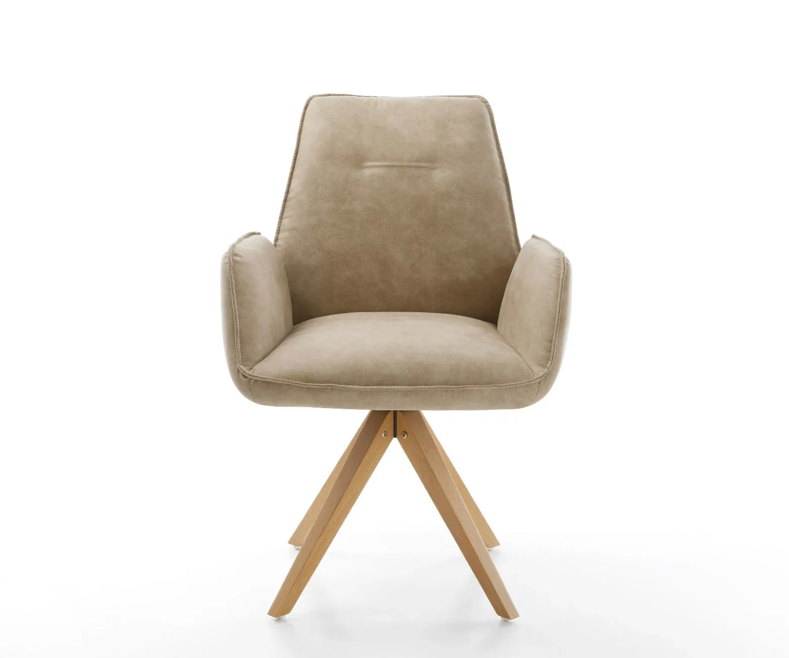 EsszimmerstuhlZoa-Flex Mikrofaser Beige Vintage Holzgestell kantig Natur 360° drehbar Taschenfederkern Versandfertig ca. 28.10.26