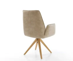 EsszimmerstuhlZoa-Flex Mikrofaser Beige Vintage Holzgestell kantig Natur 360° drehbar Taschenfederkern Versandfertig ca. 28.10.26