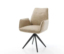 EsszimmerstuhlZoa-Flex Mikrofaser Beige Vintage Kreuzgestell kantig Schwarz Taschenfederkern Sofort versandfertig