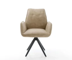 EsszimmerstuhlZoa-Flex Mikrofaser Beige Vintage Kreuzgestell kantig Schwarz Taschenfederkern Sofort versandfertig
