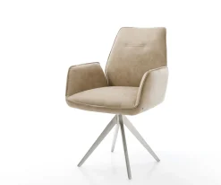 EsszimmerstuhlZoa-Flex Mikrofaser Beige Vintage Kreuzgestell kantig Edelstahl Taschenfederkern Sofort versandfertig