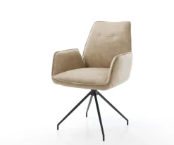 EsszimmerstuhlZoa-Flex Mikrofaser Beige Vintage Kreuzgestell konisch Schwarz Taschenfederkern Sofort versandfertig