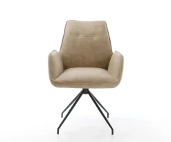 EsszimmerstuhlZoa-Flex Mikrofaser Beige Vintage Kreuzgestell konisch Schwarz Taschenfederkern Sofort versandfertig