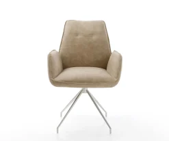 EsszimmerstuhlZoa-Flex Mikrofaser Beige Vintage Kreuzgestell konisch Edelstahl Taschenfederkern Sofort versandfertig