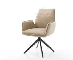 EsszimmerstuhlZoa-Flex Mikrofaser Beige Vintage Kreuzgestell breit Schwarz Taschenfederkern Sofort versandfertig
