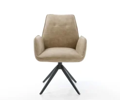 EsszimmerstuhlZoa-Flex Mikrofaser Beige Vintage Kreuzgestell breit Schwarz Taschenfederkern Sofort versandfertig