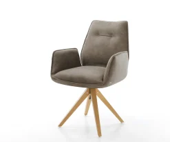 EsszimmerstuhlZoa-Flex Mikrofaser Taupe Vintage Holzgestell kantig Natur 360° drehbar Taschenfederkern Versandfertig ca. 28.10.26