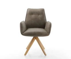 EsszimmerstuhlZoa-Flex Mikrofaser Taupe Vintage Holzgestell kantig Natur 360° drehbar Taschenfederkern Versandfertig ca. 28.10.26