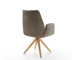 EsszimmerstuhlZoa-Flex Mikrofaser Taupe Vintage Holzgestell kantig Natur 360° drehbar Taschenfederkern Versandfertig ca. 28.10.26