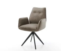EsszimmerstuhlZoa-Flex Mikrofaser Taupe Vintage Kreuzgestell kantig Schwarz Taschenfederkern Sofort versandfertig