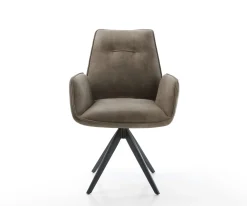 EsszimmerstuhlZoa-Flex Mikrofaser Taupe Vintage Kreuzgestell kantig Schwarz Taschenfederkern Sofort versandfertig