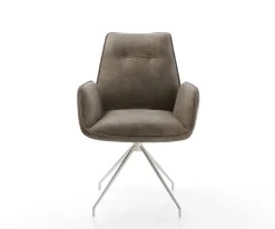 EsszimmerstuhlZoa-Flex Mikrofaser Taupe Vintage Kreuzgestell konisch Edelstahl Taschenfederkern Sofort versandfertig