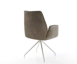 EsszimmerstuhlZoa-Flex Mikrofaser Taupe Vintage Kreuzgestell konisch Edelstahl Taschenfederkern Sofort versandfertig