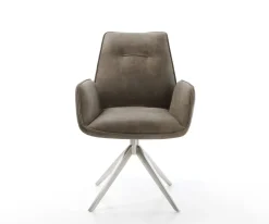 EsszimmerstuhlZoa-Flex Mikrofaser Taupe Vintage Kreuzgestell breit Edelstahl Taschenfederkern Sofort versandfertig