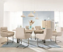 FreischwingerAbelia-Flex mit Armlehnen Cord Beige Freischwinger flach Edelstahl Sofort versandfertig