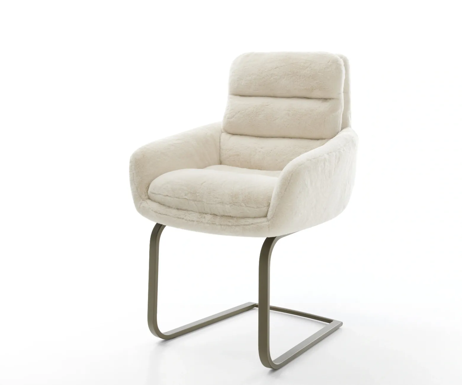 FreischwingerAbelia-Flex mit Armlehnen Plüsch Creme-Weiß Freischwinger flach Effektfinish Titan Sofort versandfertig