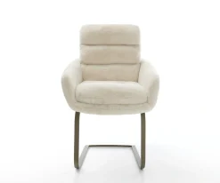 FreischwingerAbelia-Flex mit Armlehnen Plüsch Creme-Weiß Freischwinger flach Effektfinish Titan Sofort versandfertig