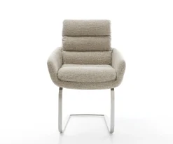 FreischwingerAbelia-Flex mit Armlehnen Webstoff Soft Beige Freischwinger flach Edelstahl Sofort versandfertig