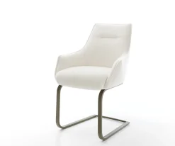 FreischwingerAlja-Flex mit Armlehnen Bouclé Soft Beige Freischwinger flach Effektfinish Titan Taschenfederkern Sofort versandfertig