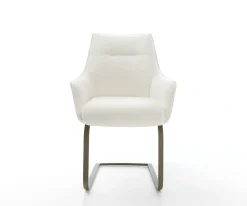 FreischwingerAlja-Flex mit Armlehnen Bouclé Soft Beige Freischwinger flach Effektfinish Titan Taschenfederkern Sofort versandfertig