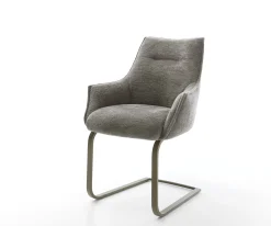 FreischwingerAlja-Flex mit Armlehnen Bouclé Soft Schlamm Freischwinger flach Effektfinish Titan Taschenfederkern Sofort versandfertig