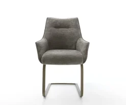 FreischwingerAlja-Flex mit Armlehnen Bouclé Soft Schlamm Freischwinger flach Effektfinish Titan Taschenfederkern Sofort versandfertig