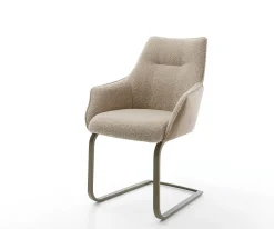 FreischwingerAlja-Flex mit Armlehnen Materialmix Schlamm Freischwinger flach Effektfinish Titan Taschenfederkern Sofort versandfertig