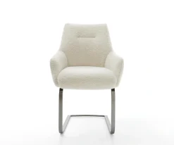 FreischwingerAlja-Flex mit Armlehnen Teddystoff Beige Freischwinger flach Graphit Taschenfederkern Sofort versandfertig