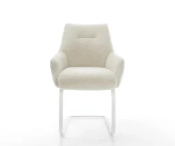 FreischwingerAlja-Flex mit Armlehnen Teddystoff Beige Freischwinger flach Weiß Taschenfederkern Sofort versandfertig