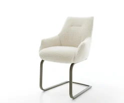 FreischwingerAlja-Flex mit Armlehnen Teddystoff Beige Freischwinger flach Effektfinish Titan Taschenfederkern Sofort versandfertig