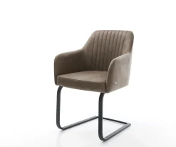 FreischwingerGreg-Flex Mikrofaser Taupe Vintage Freischwinger flach Schwarz Taschenfederkern Sofort versandfertig