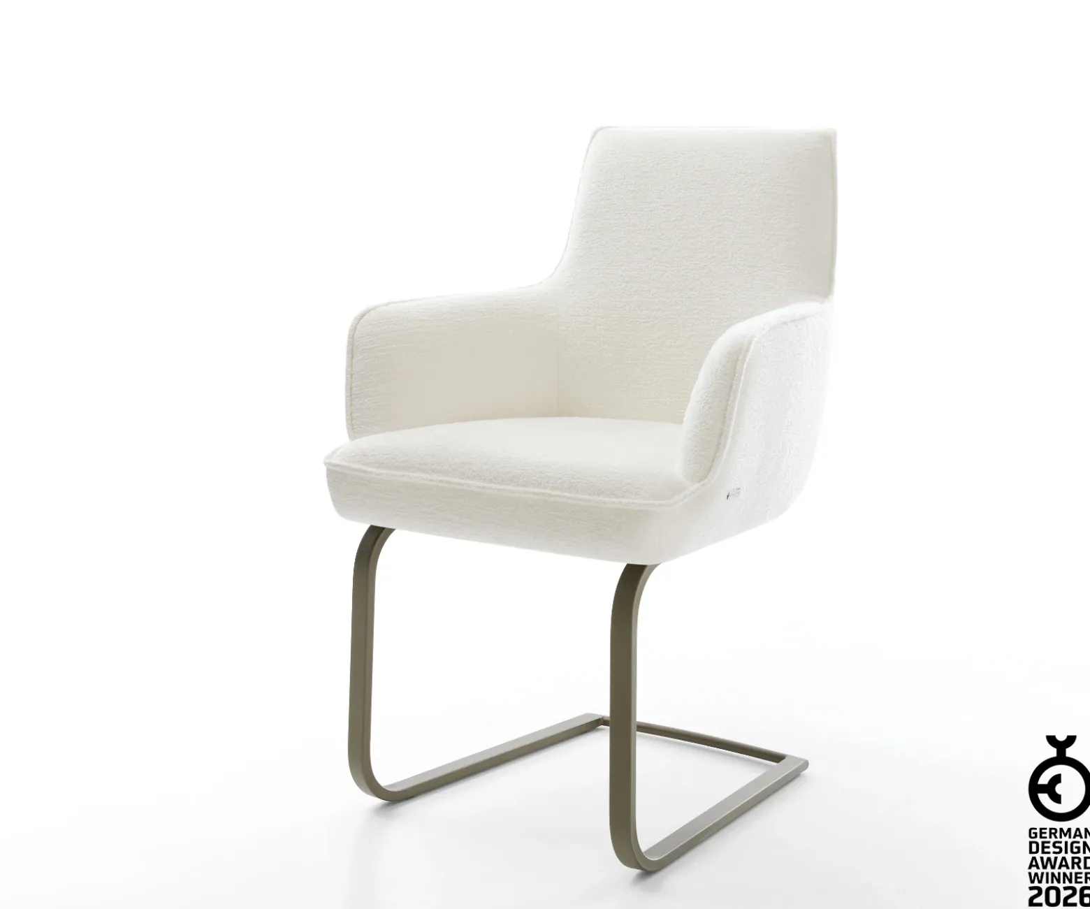 FreischwingerHeira-Flex mit Armlehnen Bouclé Soft Beige Freischwinger flach Effektfinish Titan Taschenfederkern Sofort versandfertig