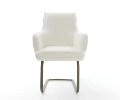 FreischwingerHeira-Flex mit Armlehnen Bouclé Soft Beige Freischwinger flach Effektfinish Titan Taschenfederkern Sofort versandfertig