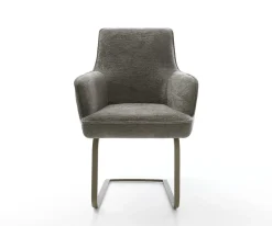 FreischwingerHeira-Flex mit Armlehnen Bouclé Soft Schlamm Freischwinger flach Effektfinish Titan Taschenfederkern Sofort versandfertig