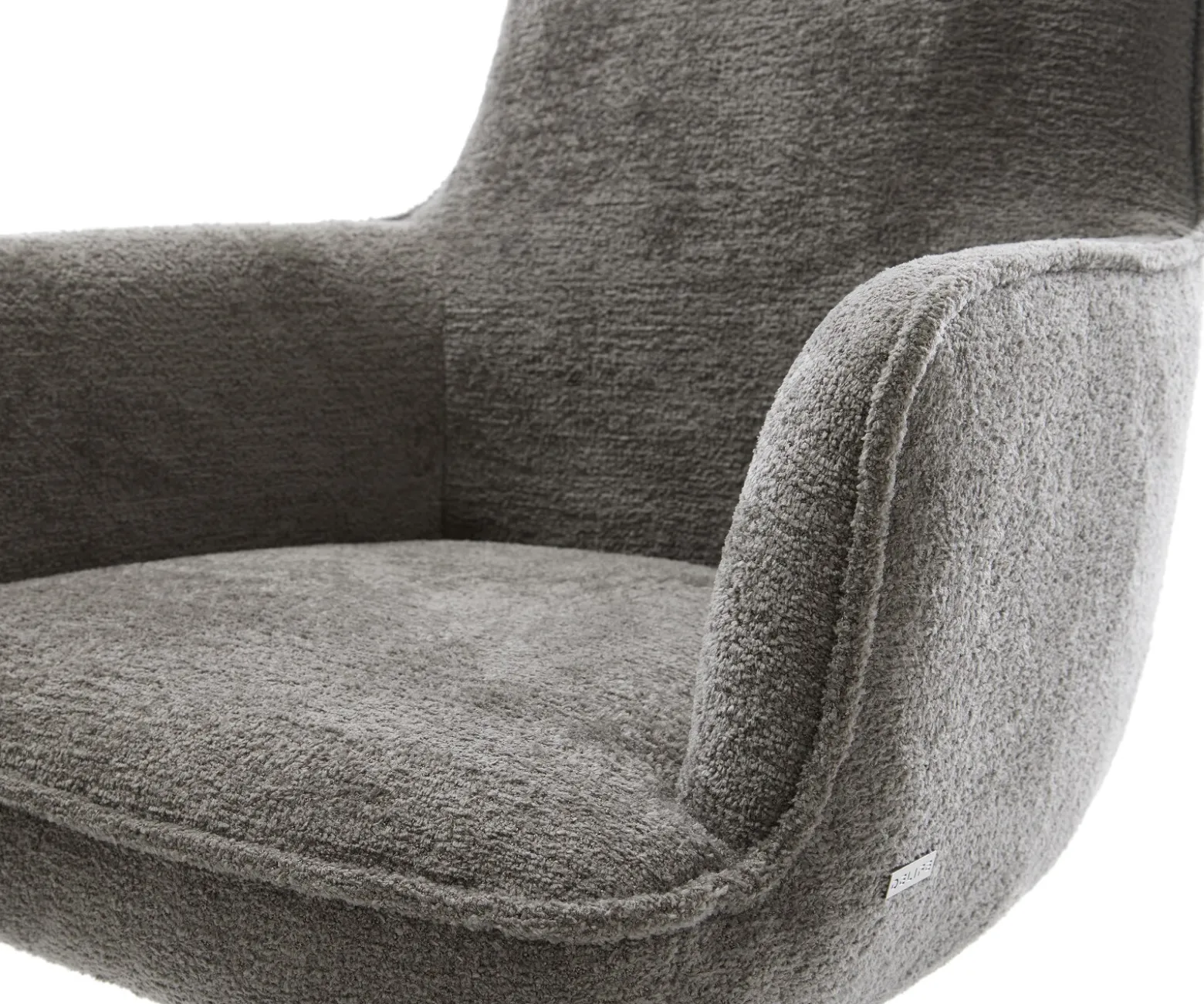 FreischwingerHeira-Flex mit Armlehnen Bouclé Soft Schlamm Freischwinger flach Effektfinish Titan Taschenfederkern Sofort versandfertig