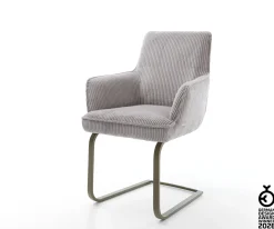 FreischwingerHeira-Flex mit Armlehnen Cord Silbergrau Freischwinger flach Effektfinish Titan Taschenfederkern Sofort versandfertig
