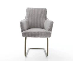 FreischwingerHeira-Flex mit Armlehnen Cord Silbergrau Freischwinger flach Effektfinish Titan Taschenfederkern Sofort versandfertig