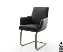 FreischwingerHeira-Flex mit Armlehnen Echt-Leder Schwarz Freischwinger flach Effektfinish Titan Taschenfederkern Sofort versandfertig
