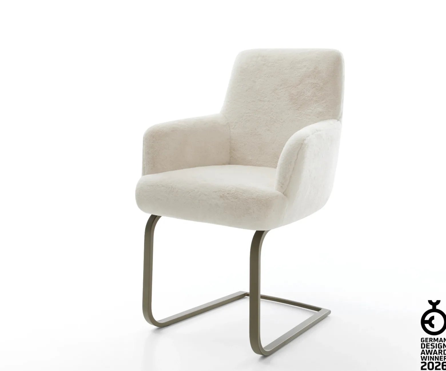 FreischwingerHeira-Flex mit Armlehnen Plüsch Creme-Weiß Freischwinger flach Effektfinish Titan Taschenfederkern Sofort versandfertig