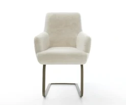 FreischwingerHeira-Flex mit Armlehnen Plüsch Creme-Weiß Freischwinger flach Effektfinish Titan Taschenfederkern Sofort versandfertig