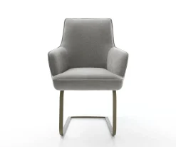 FreischwingerHeira-Flex mit Armlehnen Strukturstoff Soft Grau Freischwinger flach Effektfinish Titan Taschenfederkern Sofort versandfertig