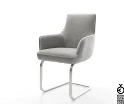 FreischwingerHeira-Flex mit Armlehnen Strukturstoff Soft Grau Freischwinger flach Edelstahl Taschenfederkern Sofort versandfertig