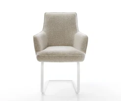 FreischwingerHeira-Flex mit Armlehnen Webstoff Soft Beige Freischwinger flach Weiß Taschenfederkern Sofort versandfertig