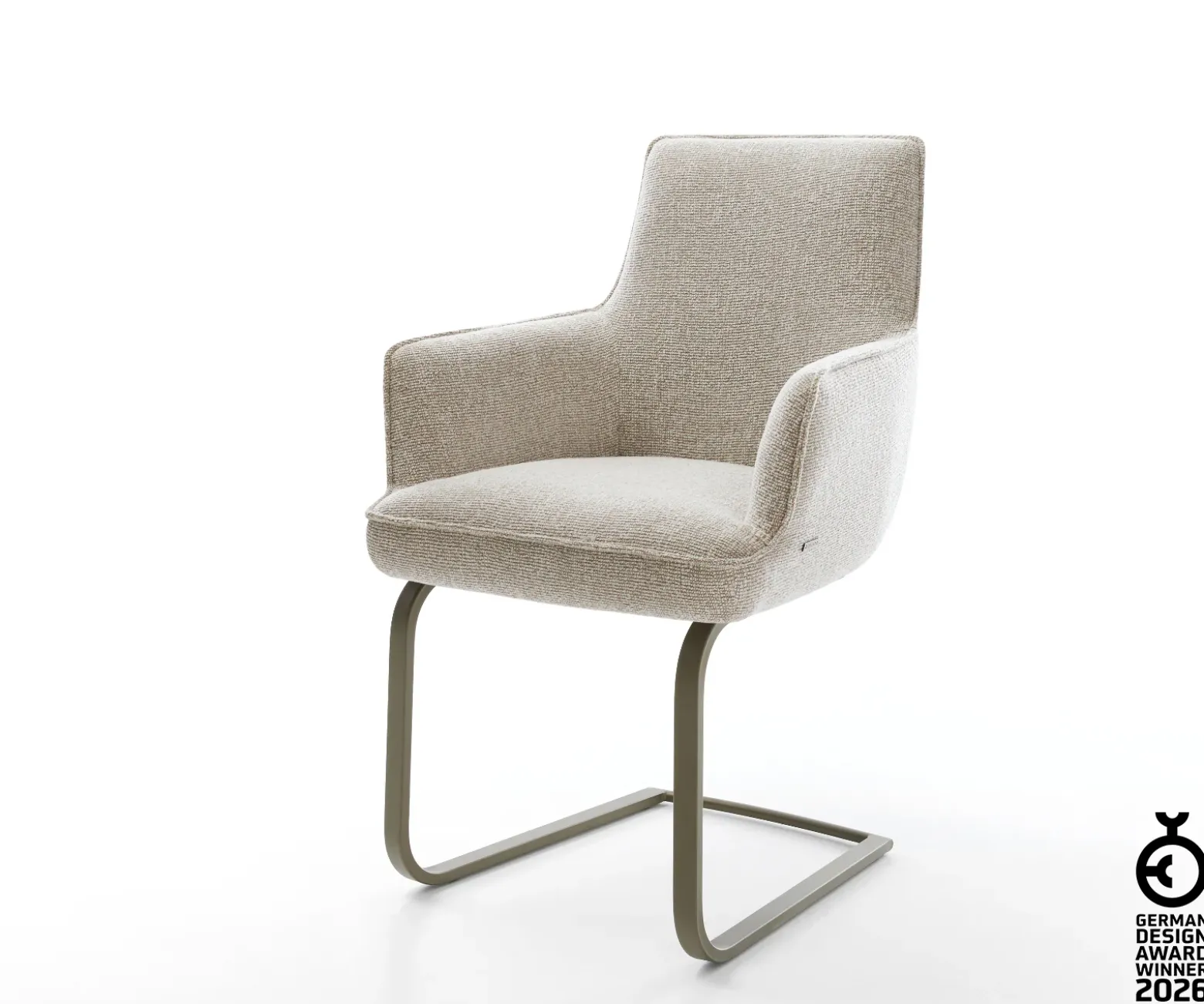 FreischwingerHeira-Flex mit Armlehnen Webstoff Soft Beige Freischwinger flach Effektfinish Titan Taschenfederkern Sofort versandfertig