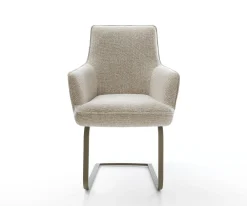 FreischwingerHeira-Flex mit Armlehnen Webstoff Soft Beige Freischwinger flach Effektfinish Titan Taschenfederkern Sofort versandfertig