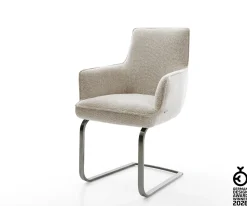 FreischwingerHeira-Flex mit Armlehnen Webstoff Soft Beige Freischwinger flach Graphit Taschenfederkern Sofort versandfertig